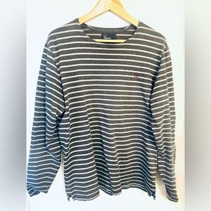 Fred Perry Men's Long Sleeve Gray and White Striped Tee